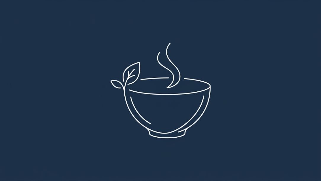 Ilustração minimalista de um bowl com folha e vapor
